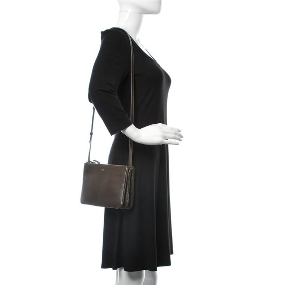 Celine Trio Goatskin Army Olive Green Phoebe Philo Small Crossbody Hand Bag EUC - Picture 2 of 15